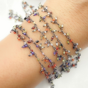 Multi Color CZ Cluster Dangle Oxidized Wire Chain.